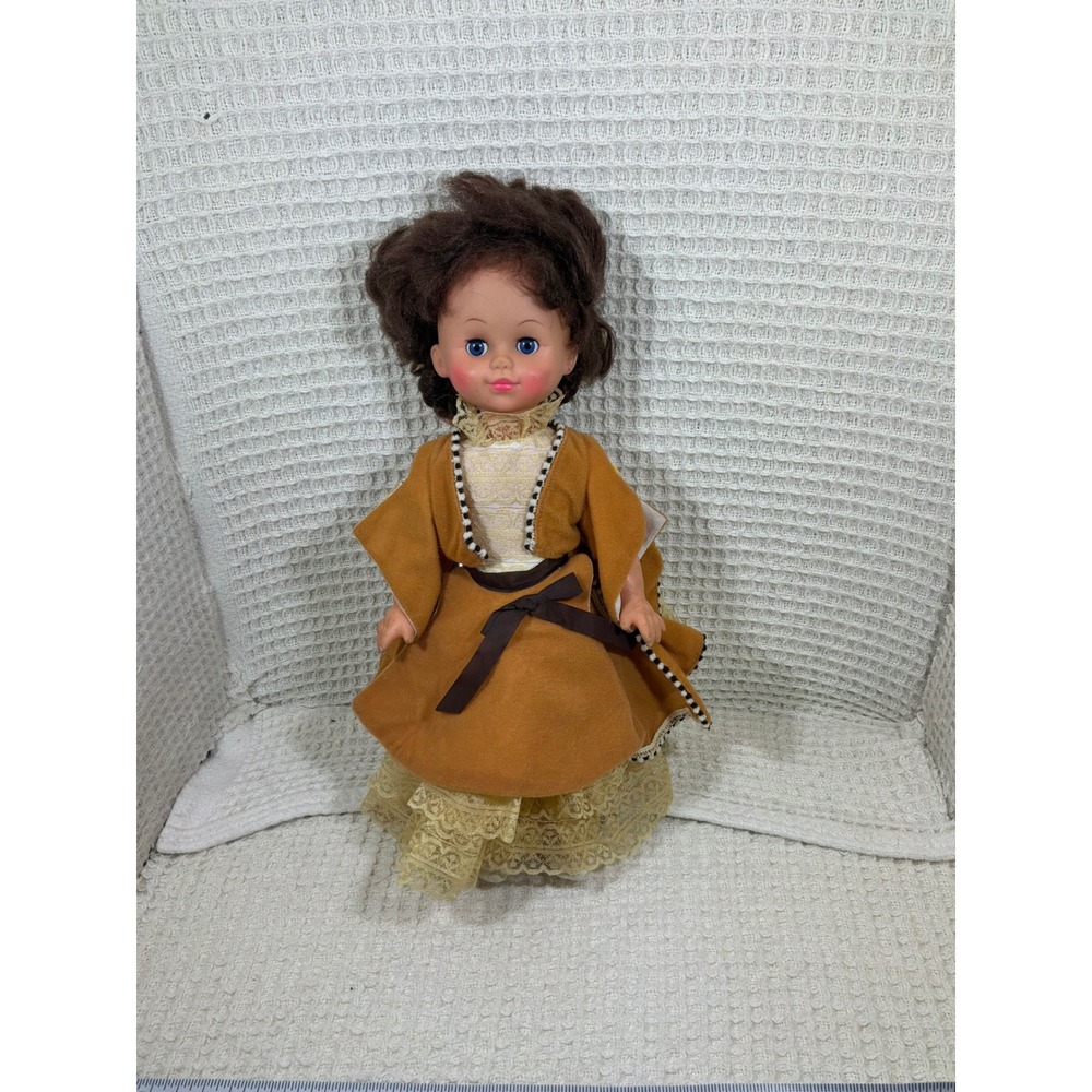 Unbranded Vtg Doll 14" Brown Good Victorian Lace Dress Sleep Eyes‎ Collectible